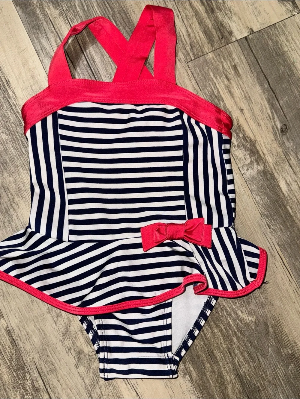 Cat & Jack Navy and Pink Striped Girls' One-Piece Swimsuit
